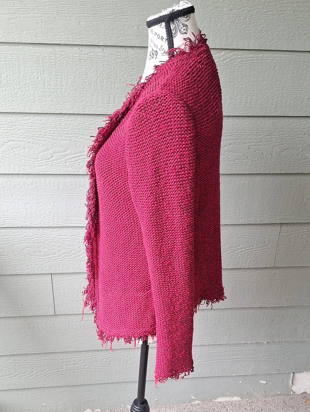 Iro Shavoni Fringe Hem Knit Cardigan Dark Red Size 40 / US 8 - Picture 9 of 10